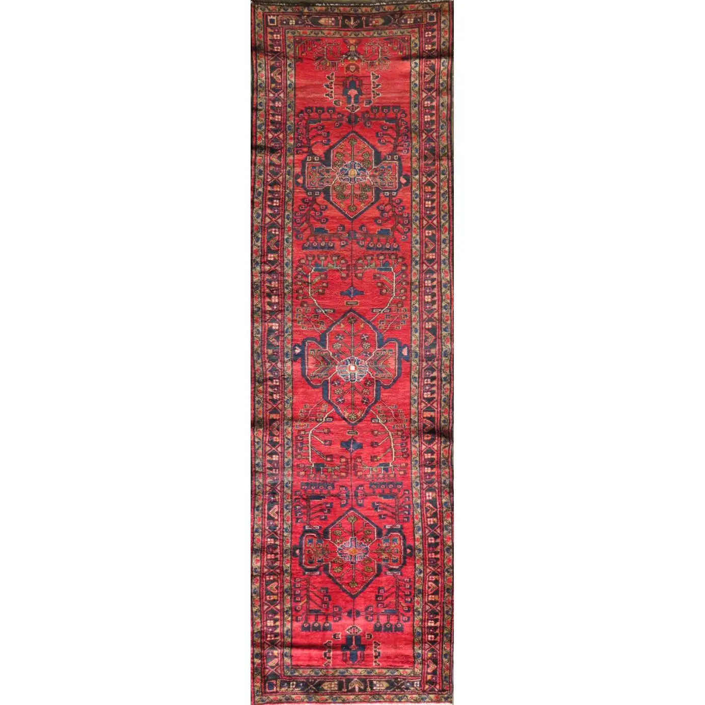 One Of The Kind Hand-Knotted Persian Wool Rug _ Luxurious Vintage Design, 12'5" x 3'4", Artisan Crafted